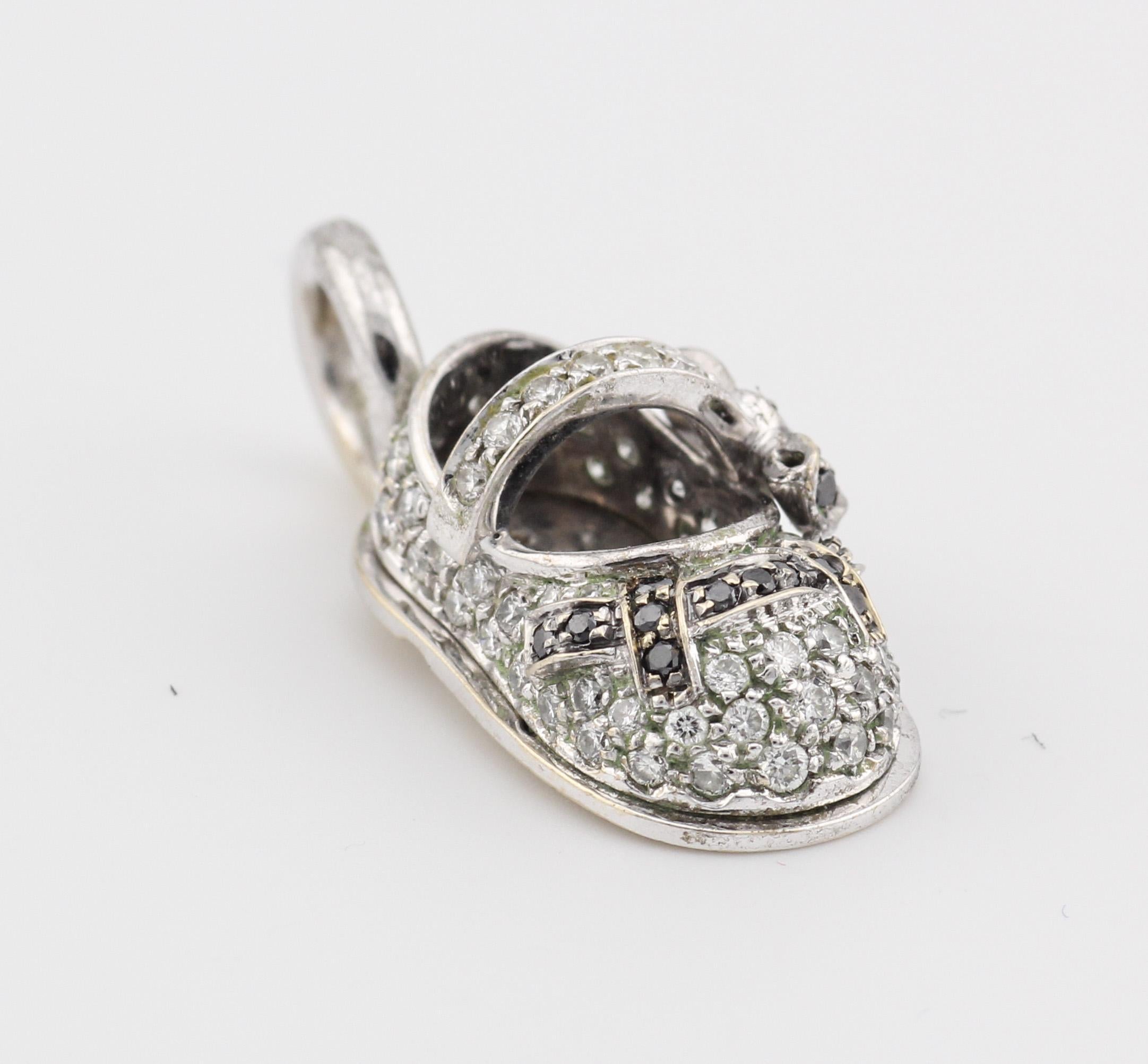 Aaron Basha White and Black Diamond 18K White Gold Baby Shoe Charm Pendant For Sale 1