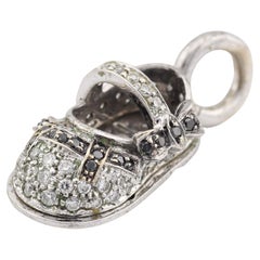 Aaron Basha White and Black Diamond 18K White Gold Baby Shoe Charm Pendant