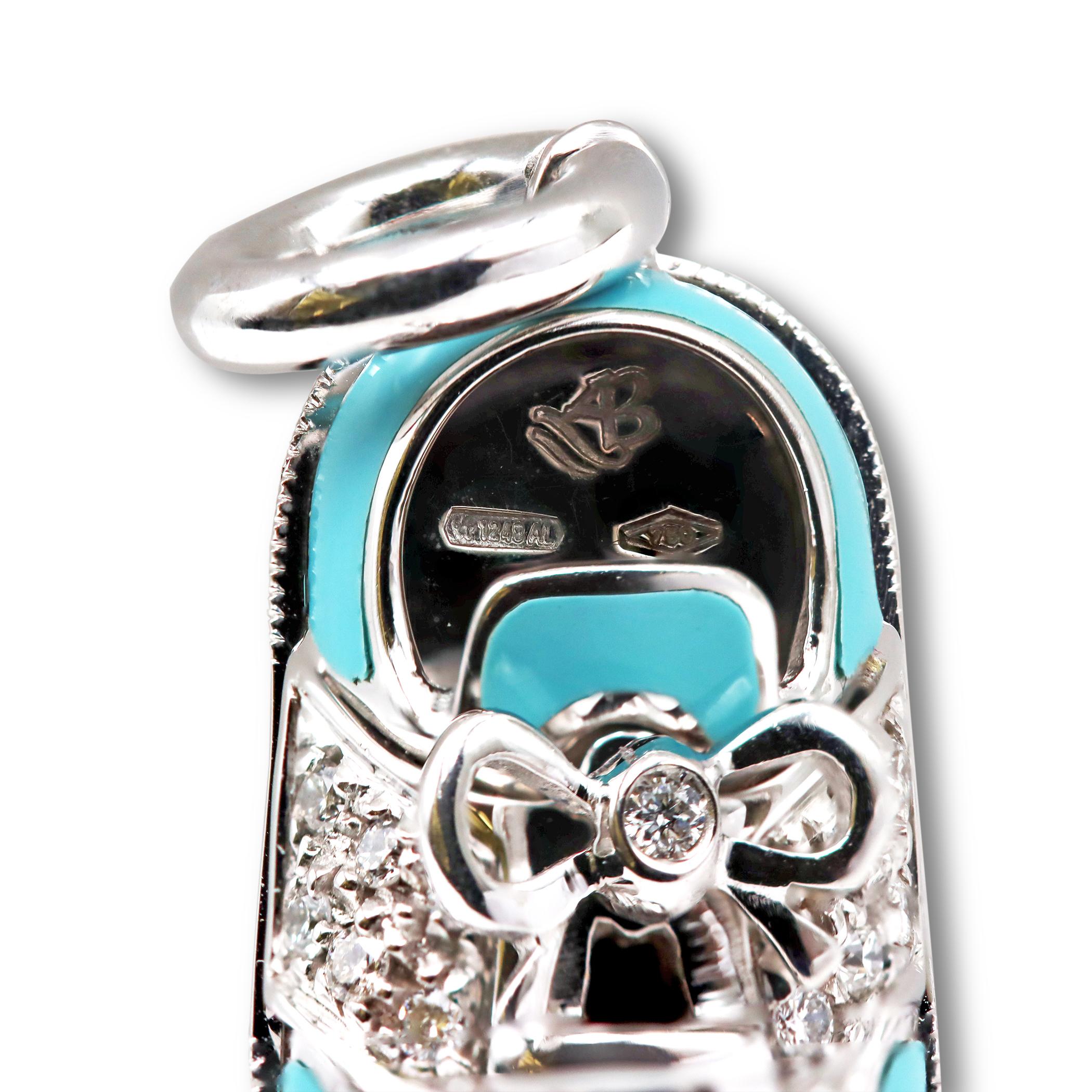 Brilliant Cut Aaron Basha White Gold, Enamel, and Diamond Baby Shoe Charm