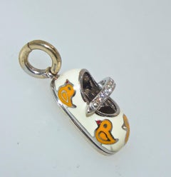Aaron Basha Yellow Enamel and Diamond Baby Shoe Pendant