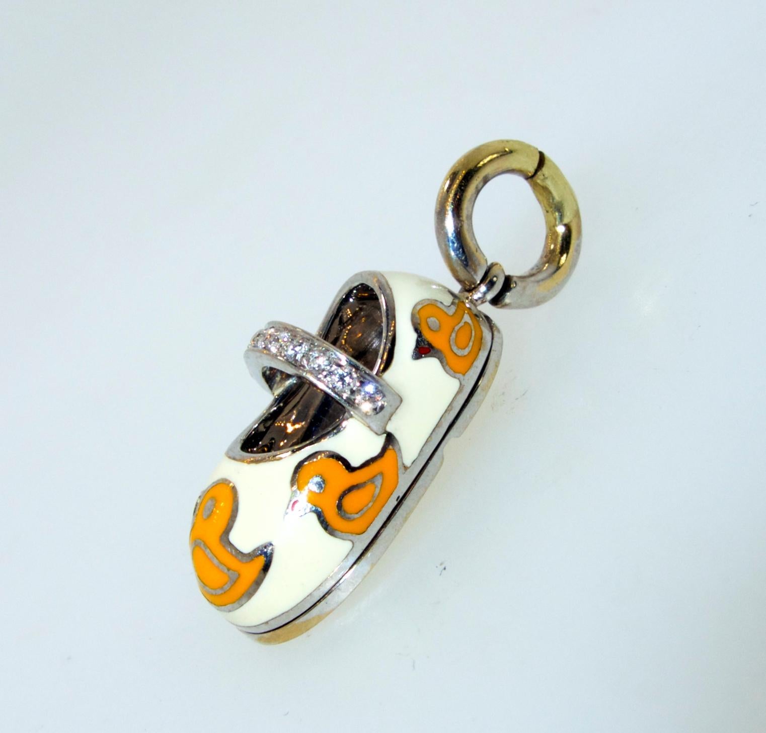 Aaron Basha Yellow Enamel and Diamond Baby Shoe Pendant In Excellent Condition In Aspen, CO