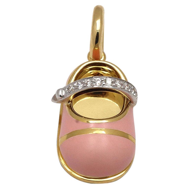Aaron Basha Yellow Gold, Diamond, and Enamel Baby Shoe Charm at 1stDibs