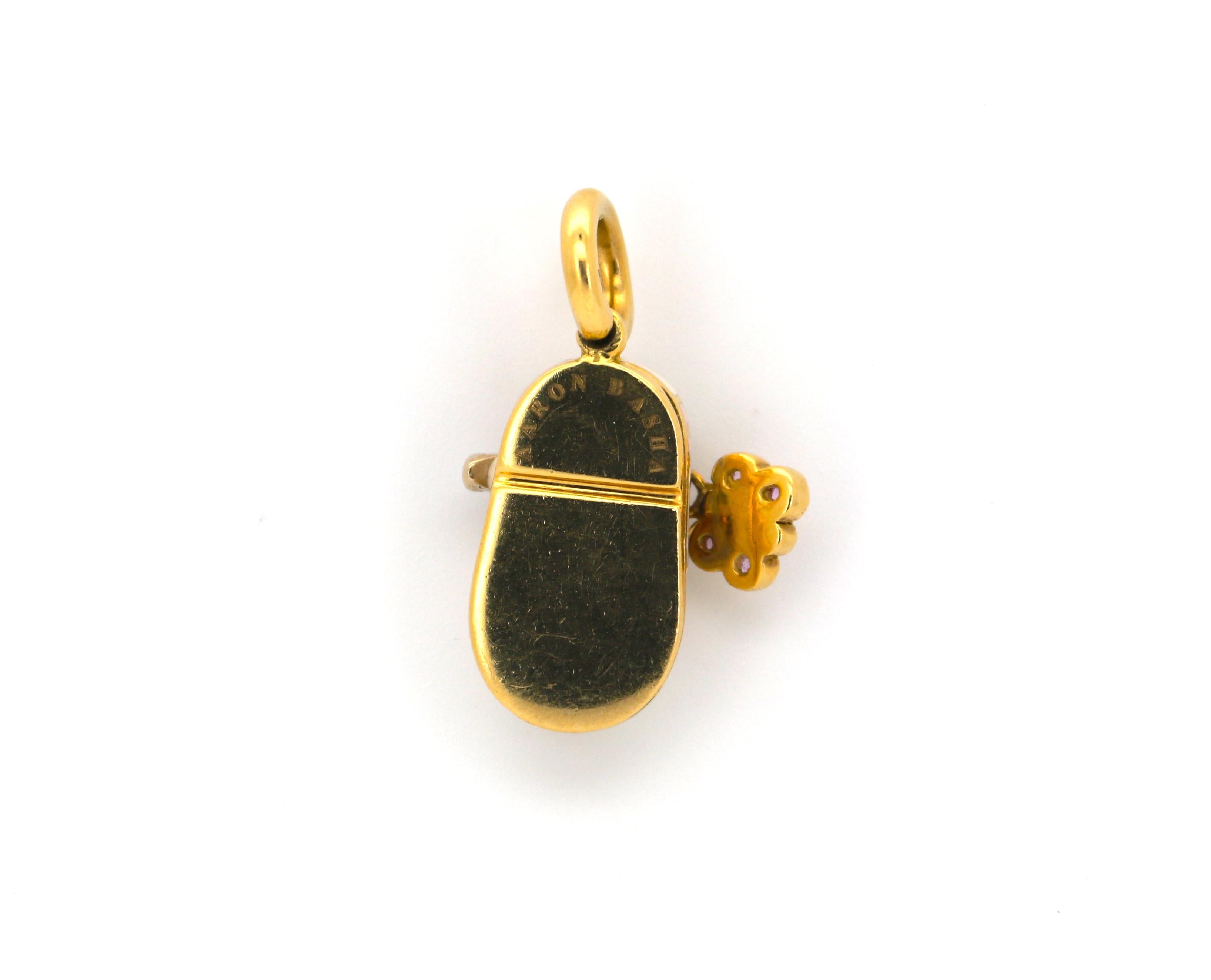 Taglio brillante Collana e pendente in oro giallo, smalto e diamanti di Aaron Basha in vendita
