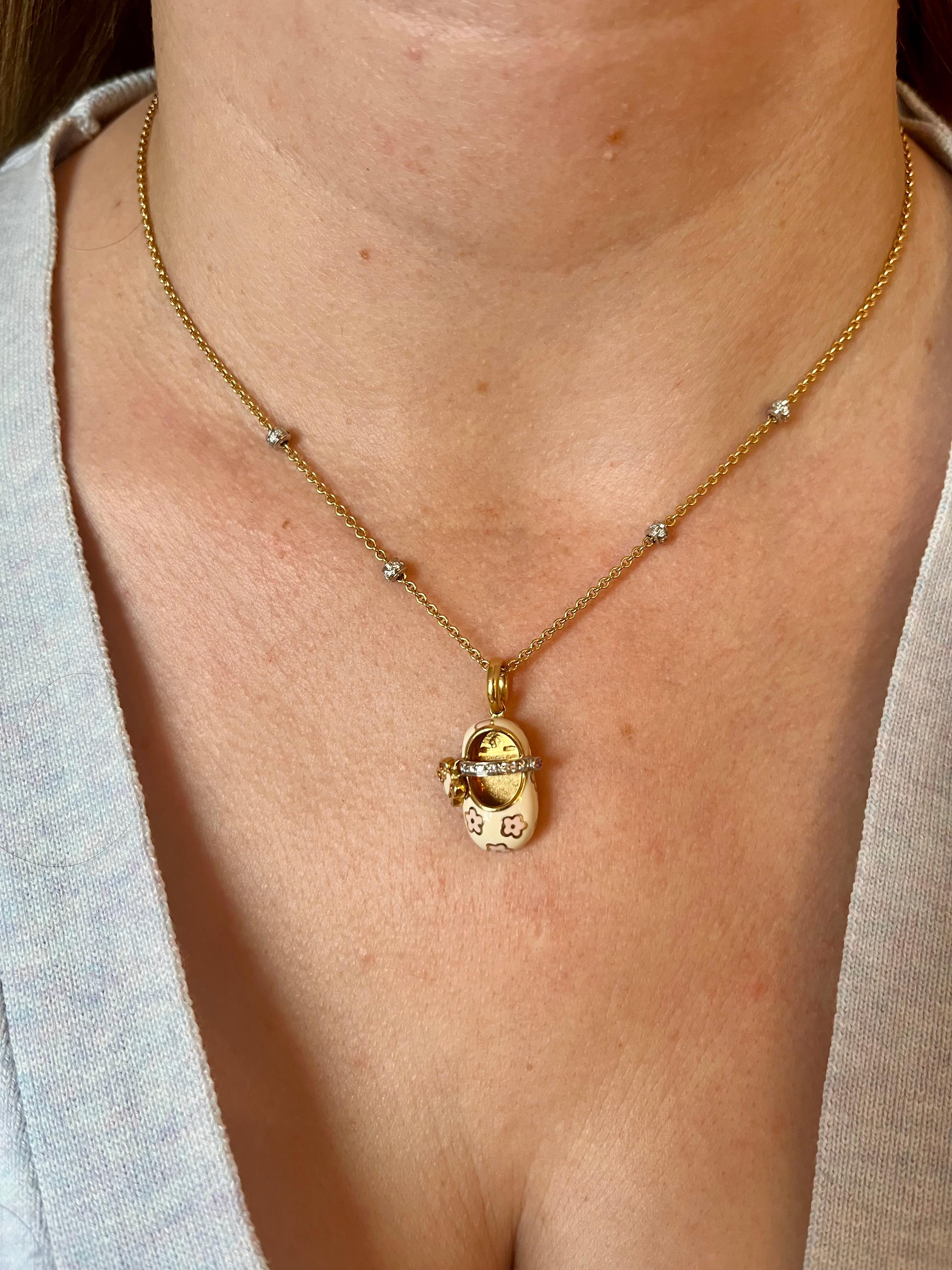 da uomo o donna Collana e pendente in oro giallo, smalto e diamanti di Aaron Basha in vendita