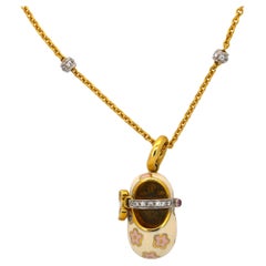 Aaron Basha Collier et pendentif en or jaune, émail et diamants
