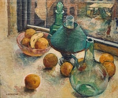 WPA Still Life with NYC Street Scene Aaron Berkman Circa 1950-60.