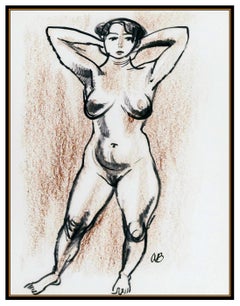 Aaron Bohrod Original Pastel Painting Signed Nude Female Figurative Framed Art