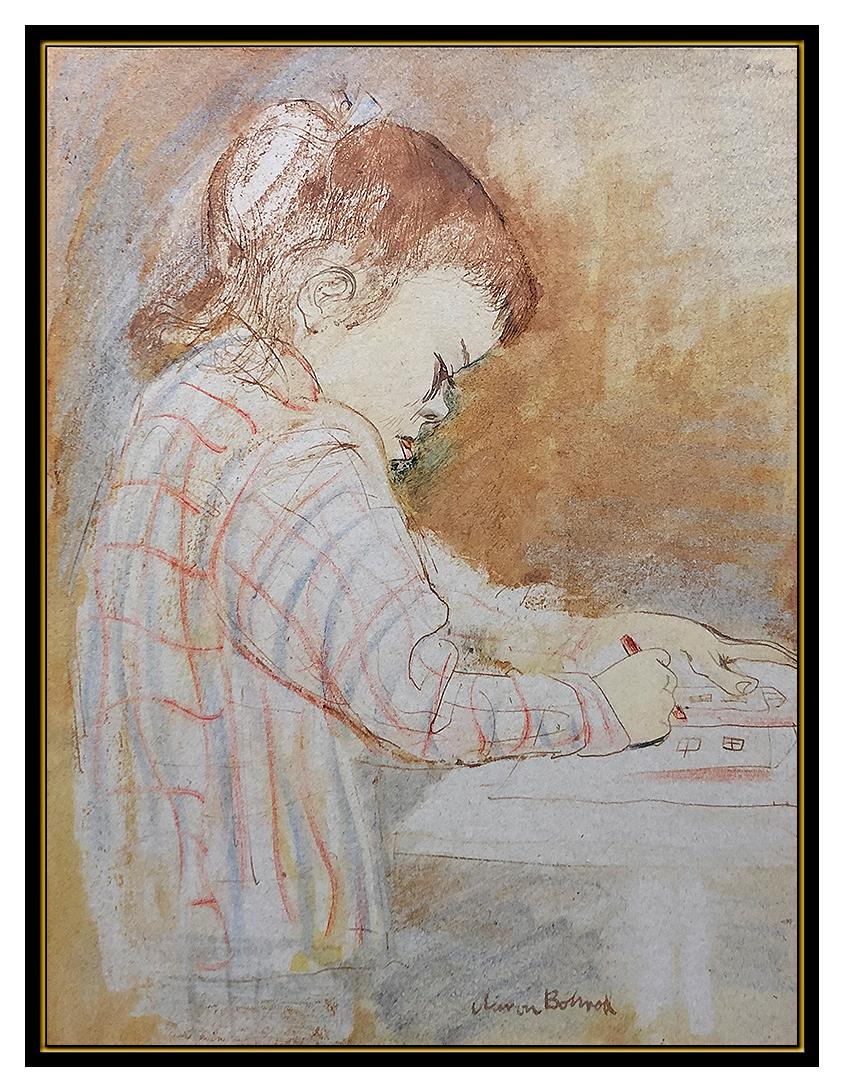 Aaron Bohrod Original Watercolor Painting Signed Child Portrait Framed Artwork For Sale 1