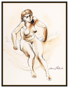 Aaron Bohrod Original Watercolor Painting Signed Female Modern Framed Artwork