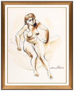 Aaron Bohrod Original Watercolor Painting Signed Female Modern Framed Artwork