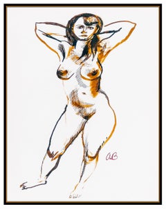 Aaron Bohrod Original Watercolor Painting Signed Nude Female Figurative Framed
