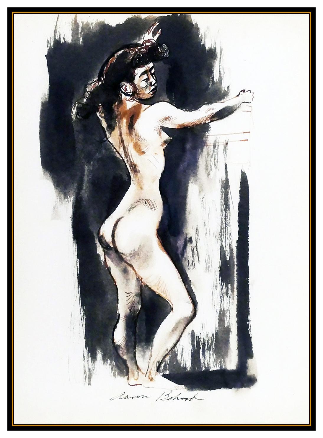 Aaron Bohrod Watercolor Painting Original Authentic Signed Nude Portrait Artwork For Sale 1