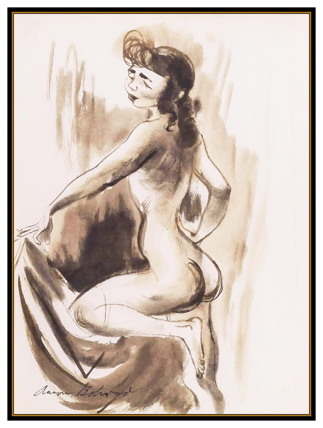 Aaron Bohrod Watercolor Painting Original Signed Female Modern Nude Illustration For Sale 1