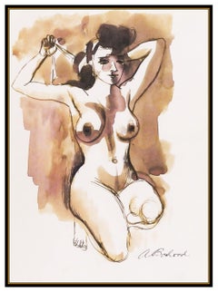 Aaron Bohrod Watercolor Painting Signed Female Woman Figurative Portrait Artwork
