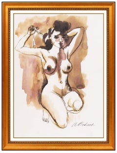 Aaron Bohrod Watercolor Painting Signed Female Woman Figurative Portrait Artwork