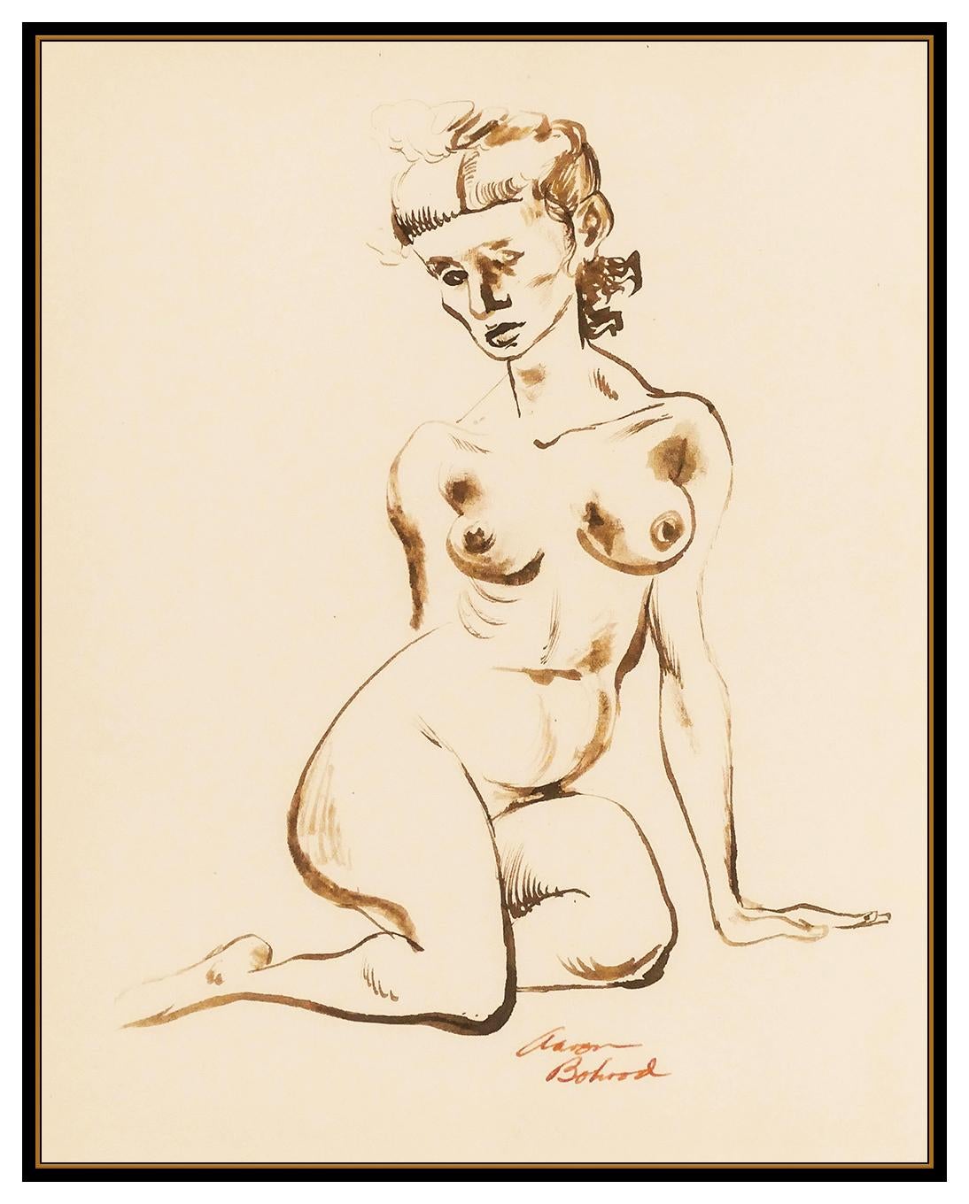 Aaron Bohrod Watercolor Painting Signed Original Nude Figurative Portrait Art For Sale 1