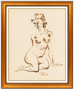 Aaron Bohrod Watercolor Painting Signed Original Nude Figurative Portrait Art