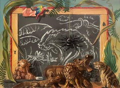 "Blackboard Jungle" Aaron Bohrod, Magic Realism, Tropical Animals, Lion, Monkey