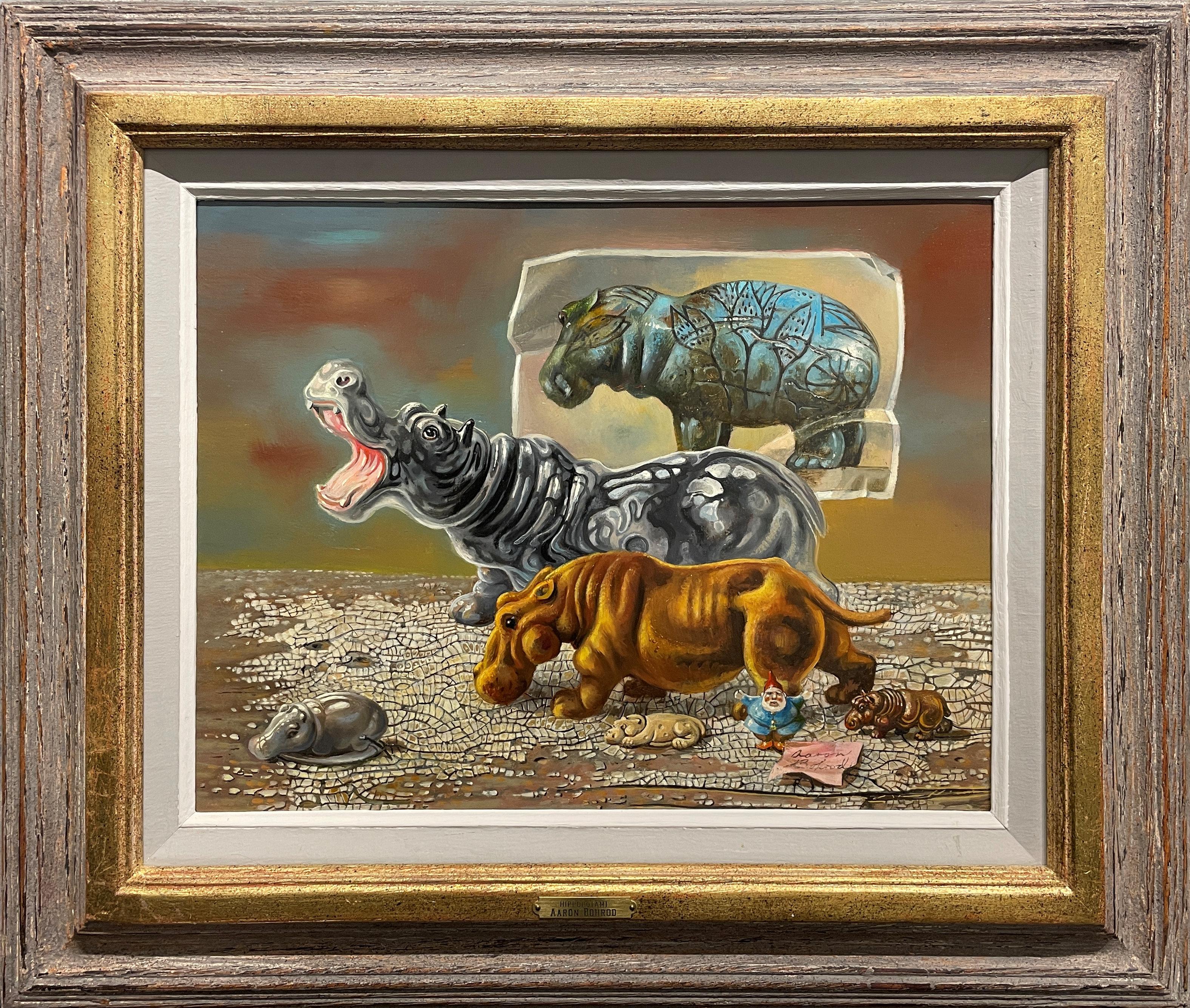 „Hippopotami“ Aaron Bohrod, Pun Humor, Afrikanische Safari, Realismus-Stillleben im Angebot 1
