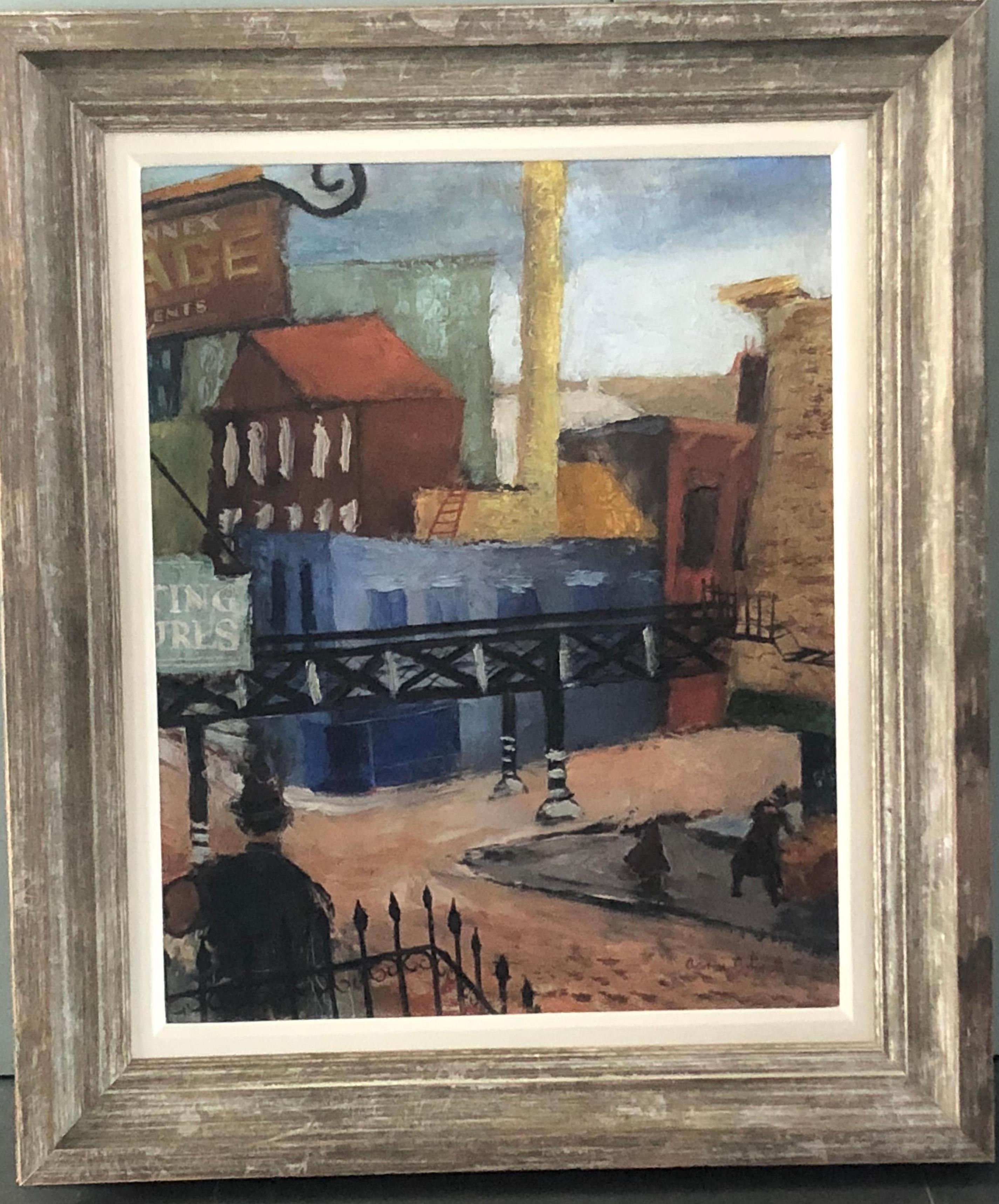 « Cityscape industriel, Chicago » WPA Modernisme Mid-Century Cityscape 20th Century - Painting de Aaron Bohrod