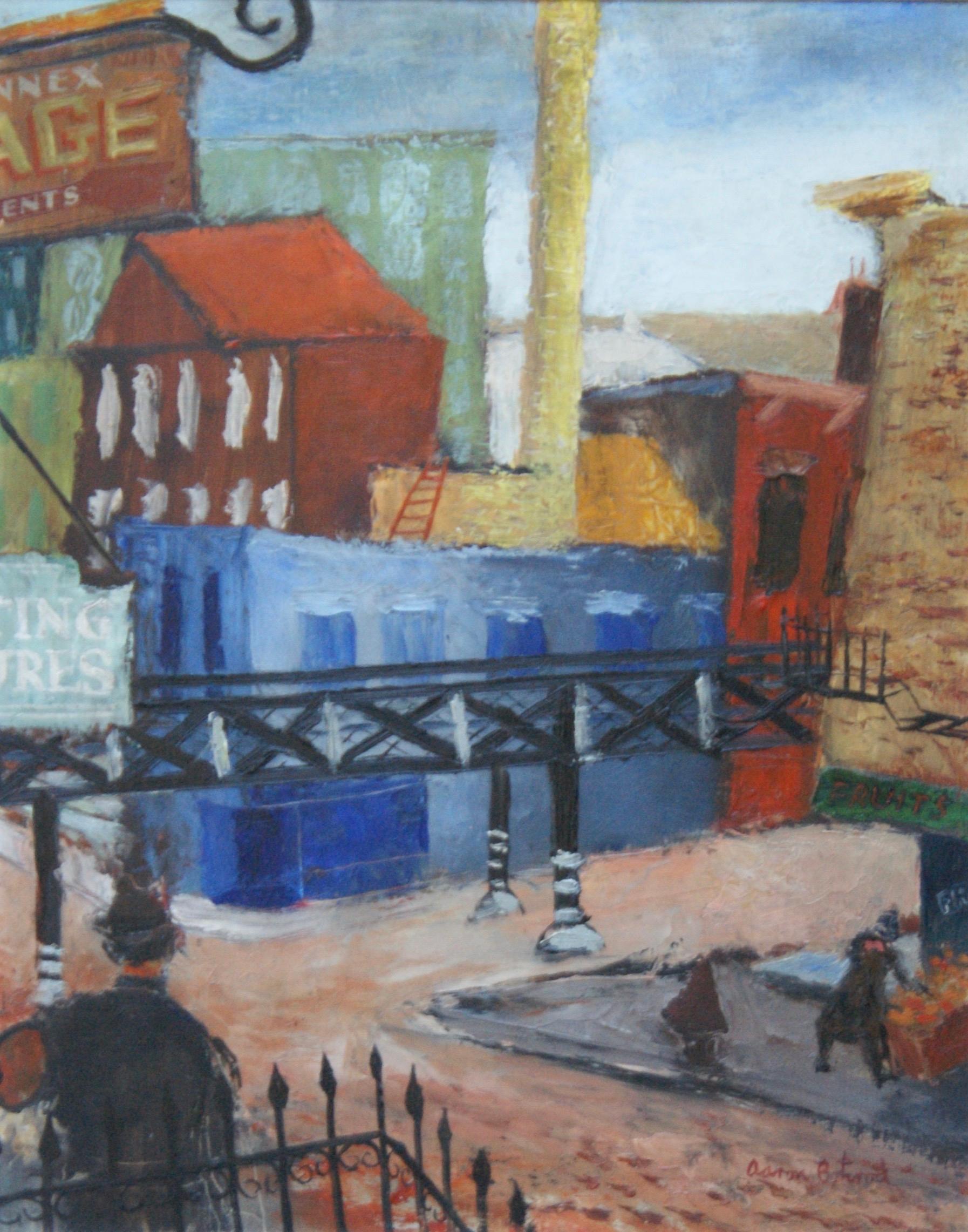 Aaron Bohrod Figurative Painting – „Industrial Cityscape, Chicago“, WPA Modernismus, Mid-Century Cityscape, 20. Jahrhundert