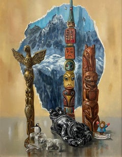 "Objets d'Arctic" Aaron Bohrod, Inuit, Polar Bear, Penguin, Winter Still Life