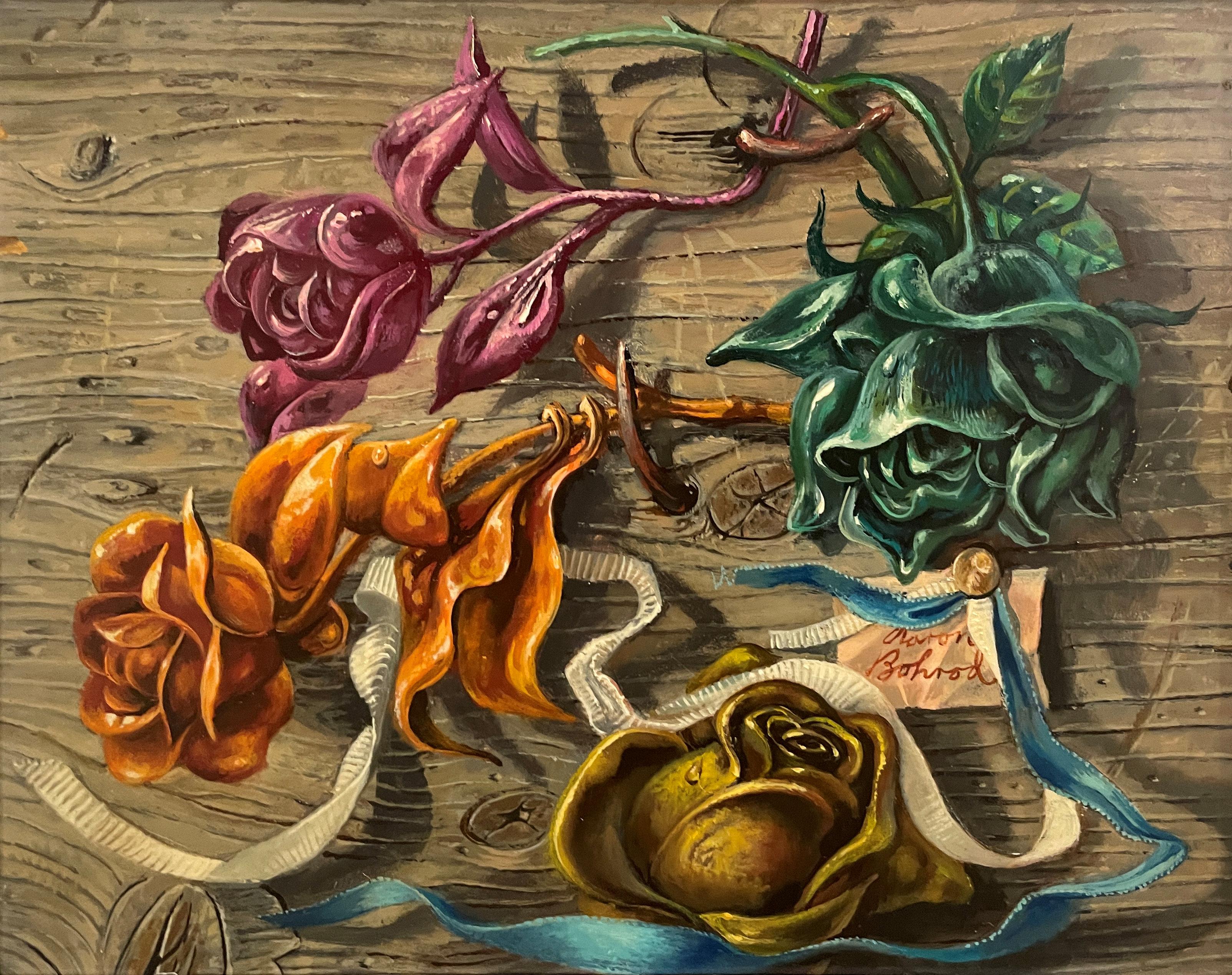 "Roses are Red" Aaron Bohrod, Pun Humor, Magic Realism, Colorful Flowers
