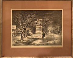 "City Park, Winter" Aaron Bohrod, Mid-Century, American Realist Nocturne