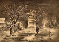 "Parque urbano, invierno" Aaron Bohrod, Nocturno realista americano de mediados de siglo