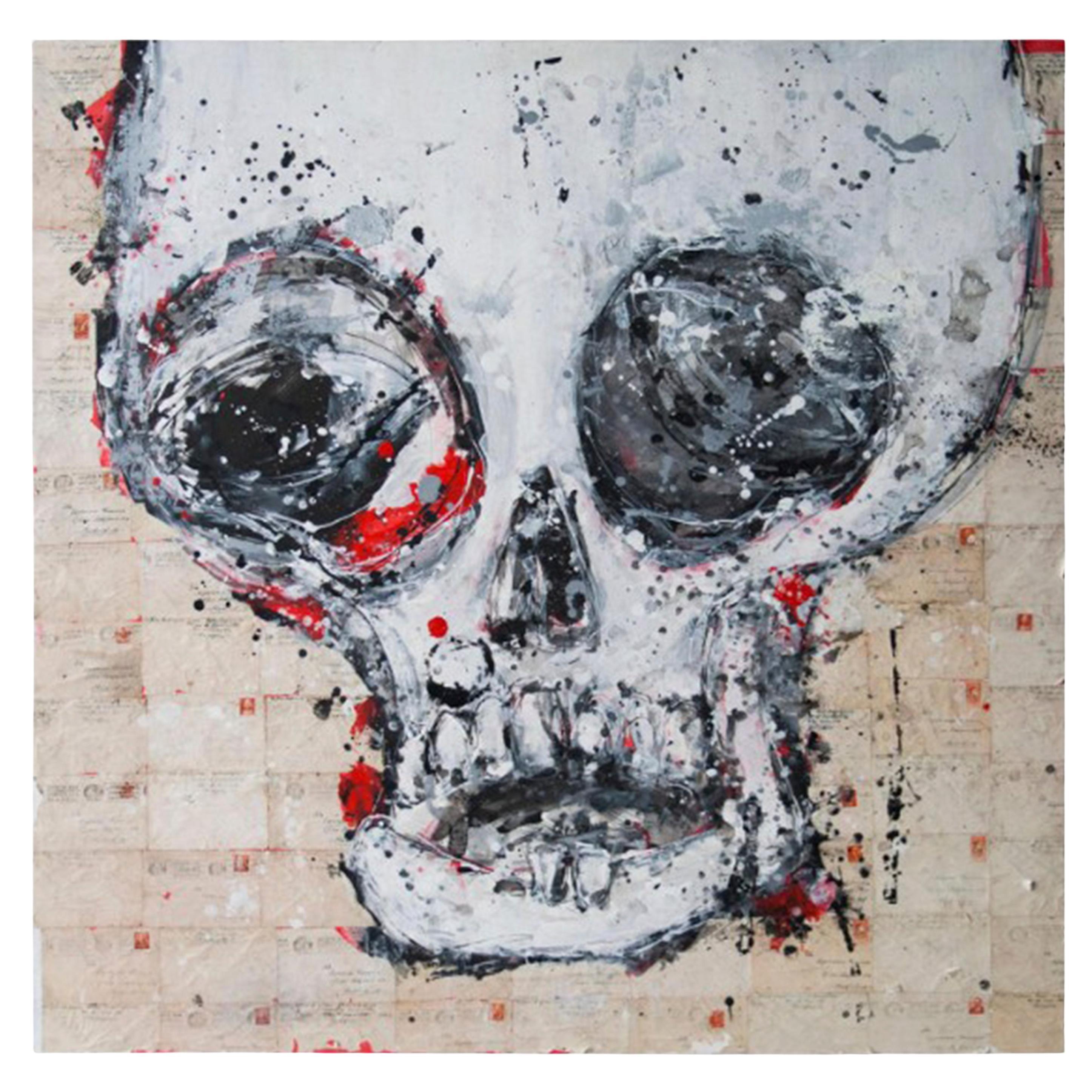 Aaron Bueso Skull Love Lettering Painting Artwork, Spain, 2018 For Sale