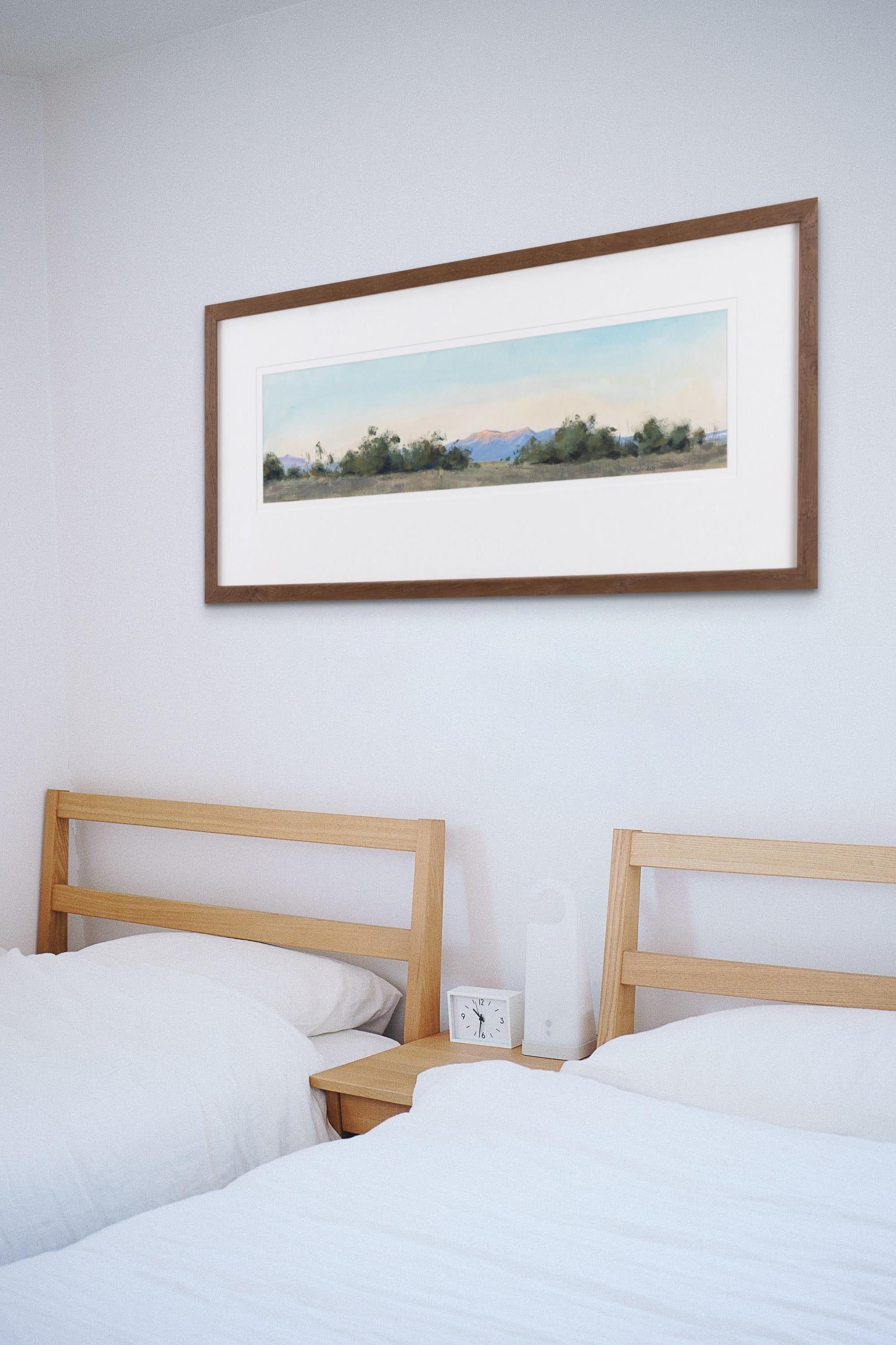 Morning Light - Plein Air Gouache Landscape Painting Contemporary  For Sale 1