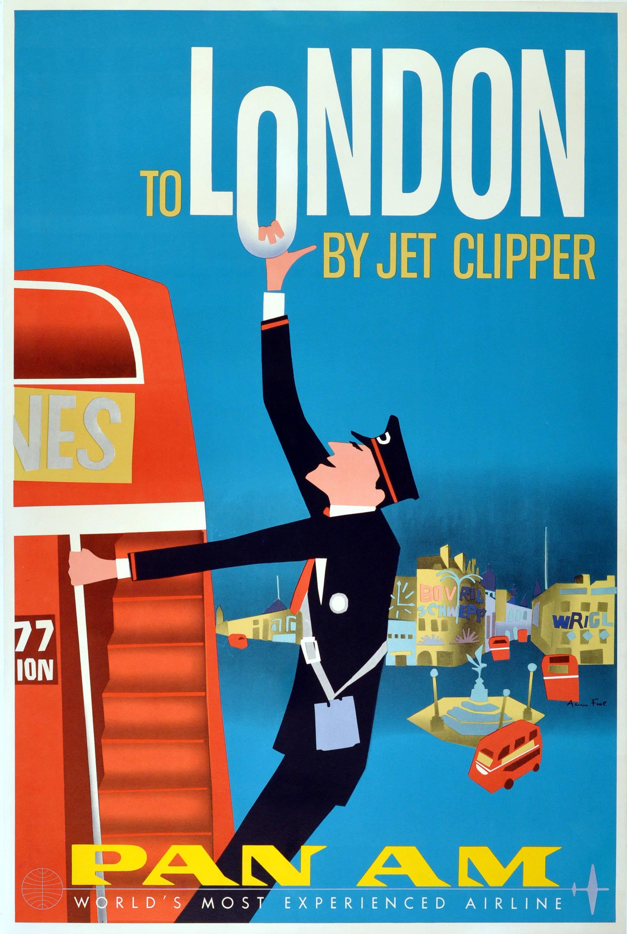 Aaron Fine Print - Original Vintage Midcentury Design Pan Am Travel Poster To London By Jet Clipper