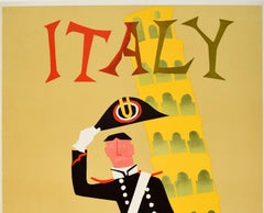 Vintage Mid Century Pan Am Poster Leaning Tower Of Pisa Italy Via Jet Clipper