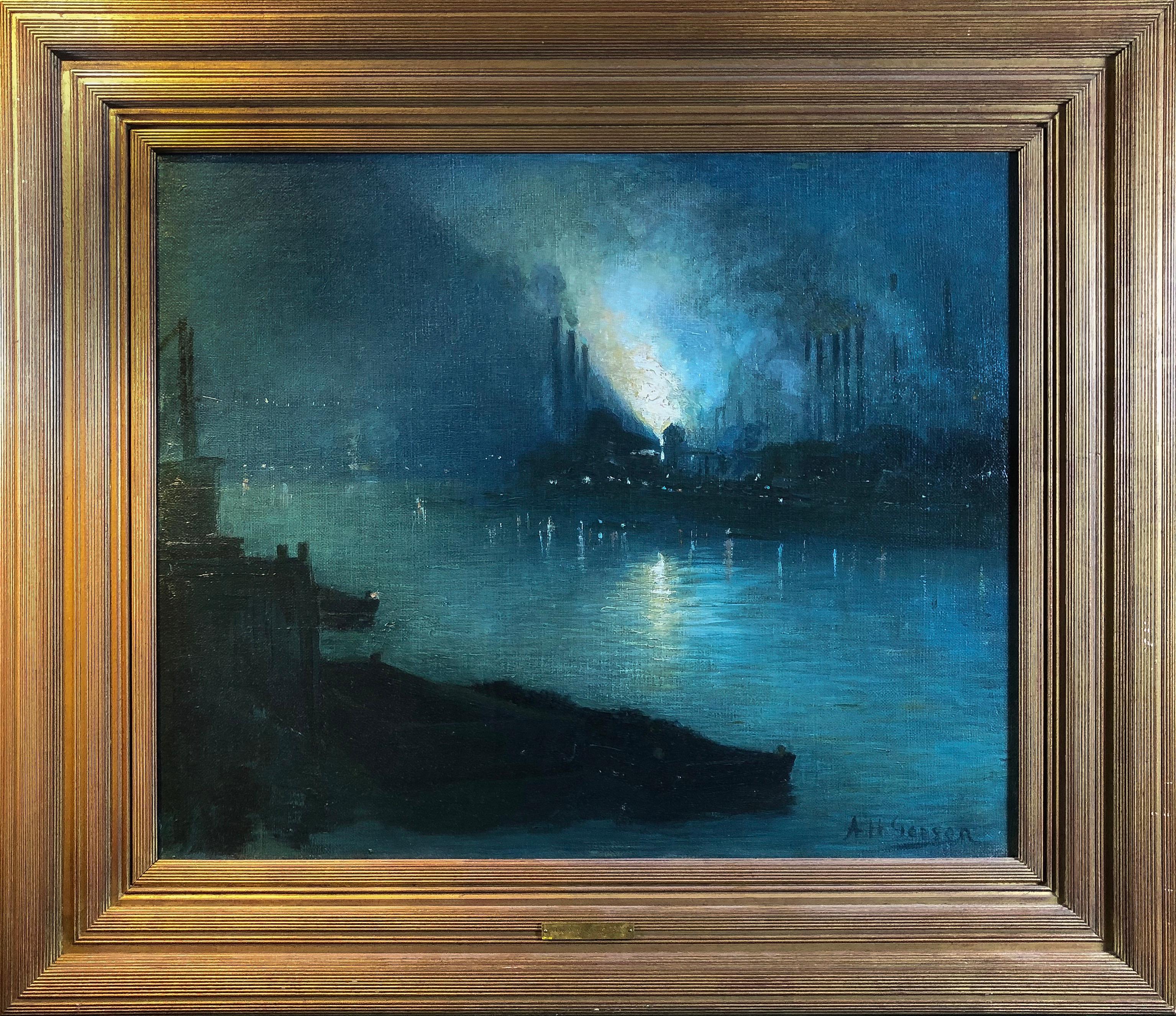 Pittsburgh Steel Mills at Night - Painting by Aaron Gorson