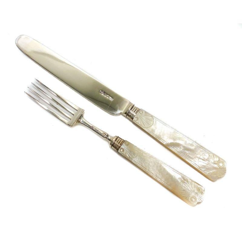 Aaron Hadfield Sterling Silver Mother of Pearl Fish Flatware for 12, 1828 For Sale 2