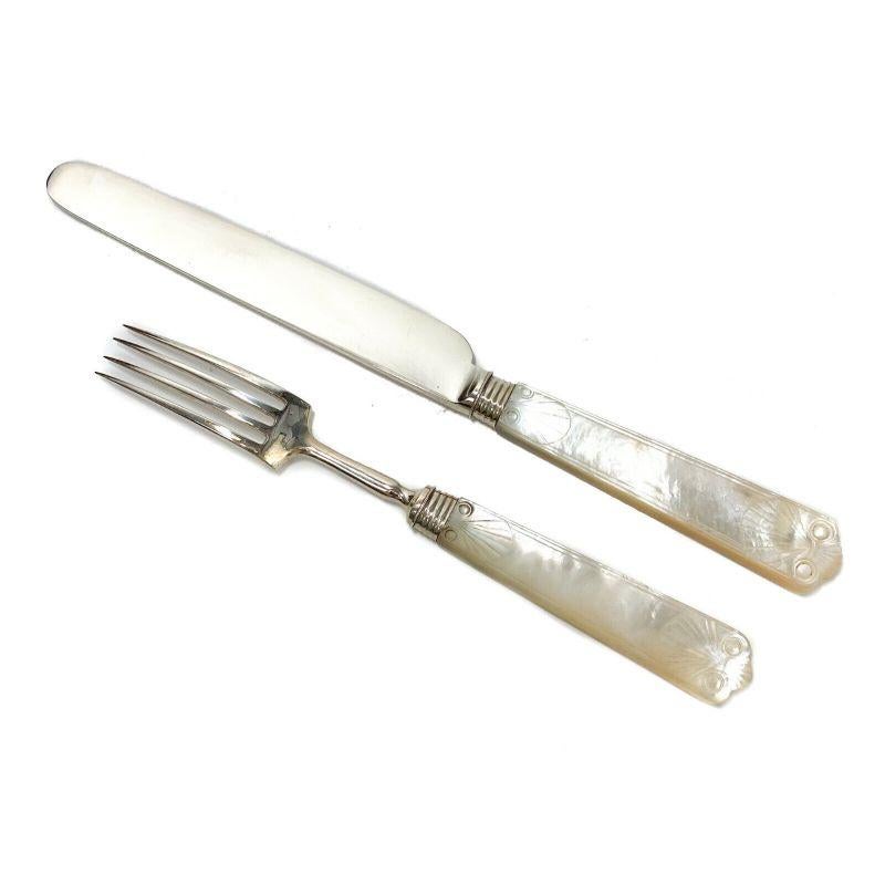 Aaron Hadfield Sterling Silver Mother of Pearl Fish Flatware for 12, 1828 For Sale 3