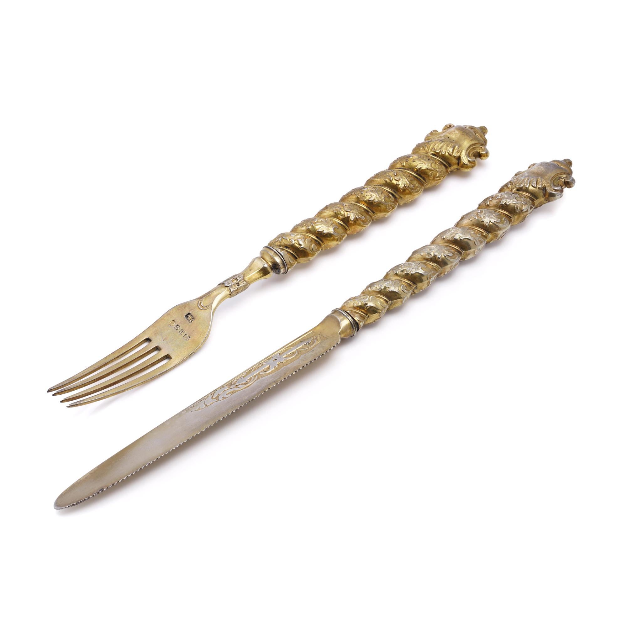 Metà XIX secolo Set di posate d'argento e dorate Aaron Hatfield & Sons in vendita