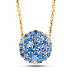 Aaron Henry Pendentif circulaire en or jaune 18 carats avec saphir sur chaîne