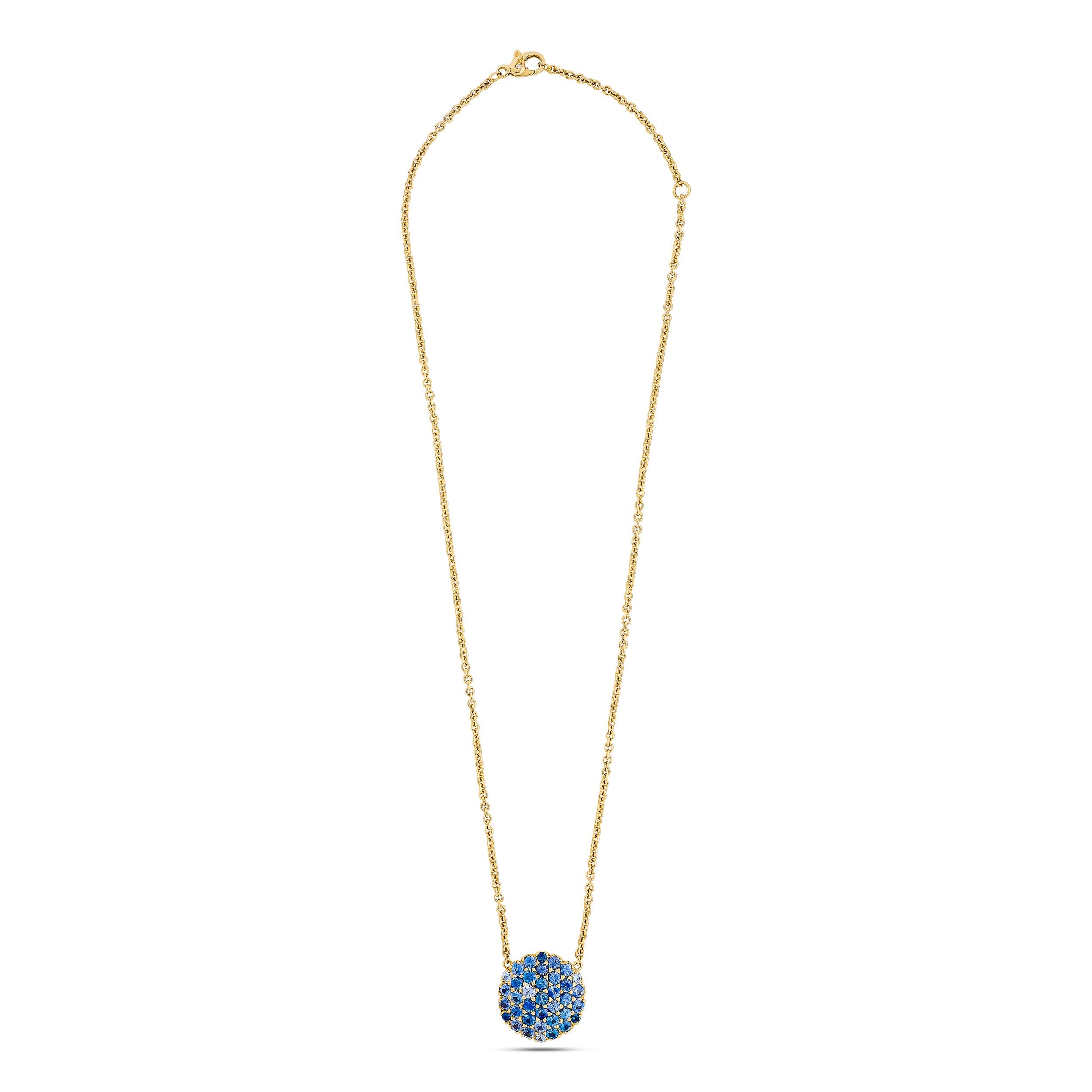 Aaron Henry 18 Karat Yellow Gold Sapphire Cluster Circle Pendant on Chain im Angebot