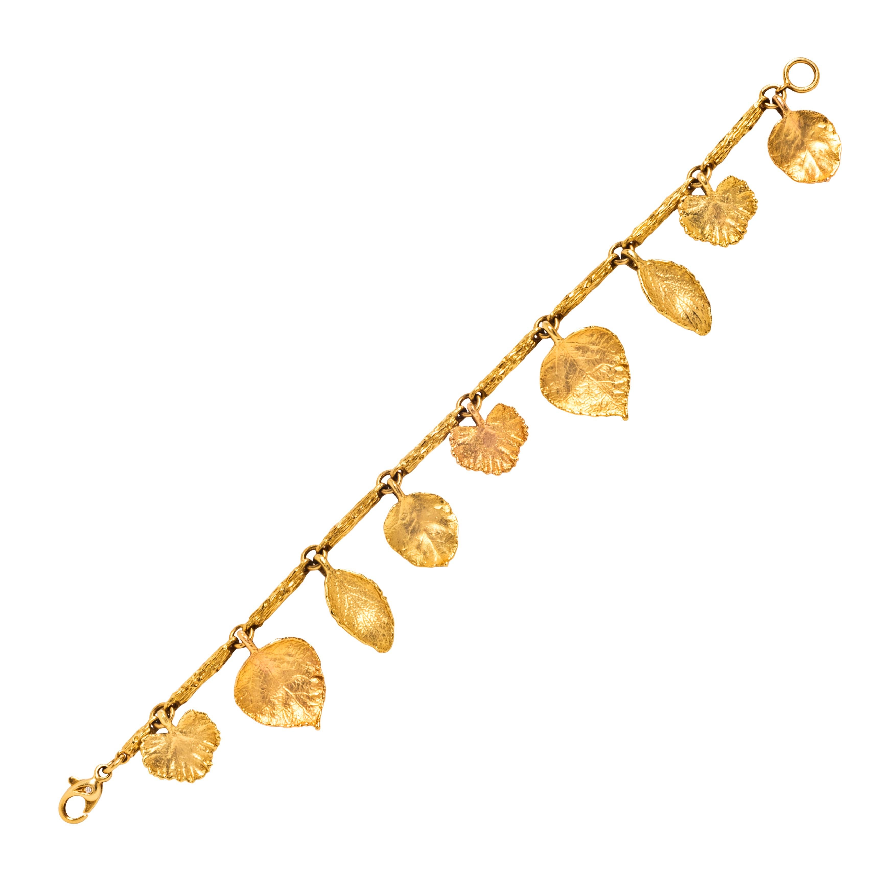 Women's Aaron Henry Gold Leaf Necklace, Bracelet and Earring Suite For Sale
