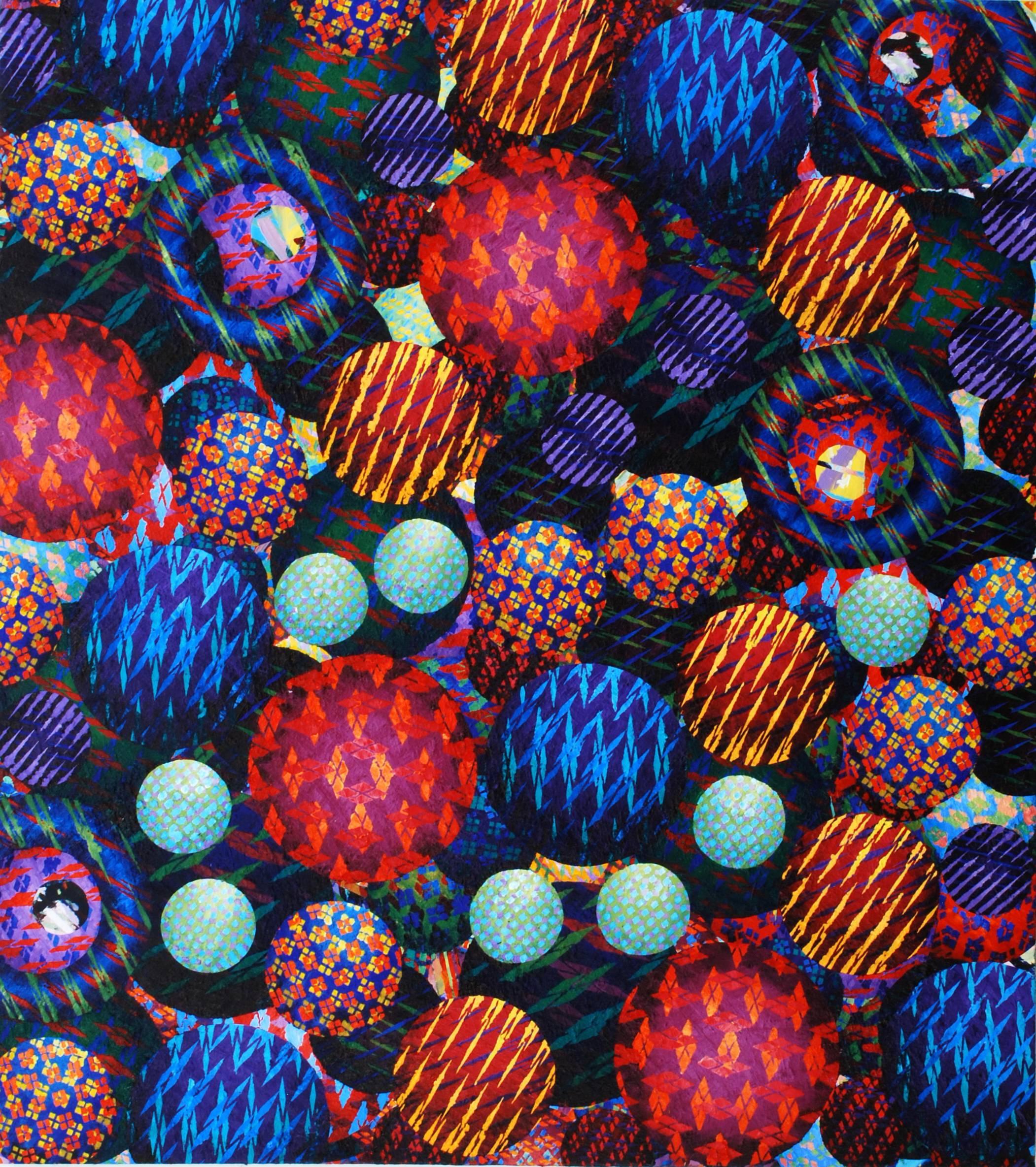 „Night Jewels“, Geometrisches abstraktes Gemälde, Acrylfarbe auf Leinwand
