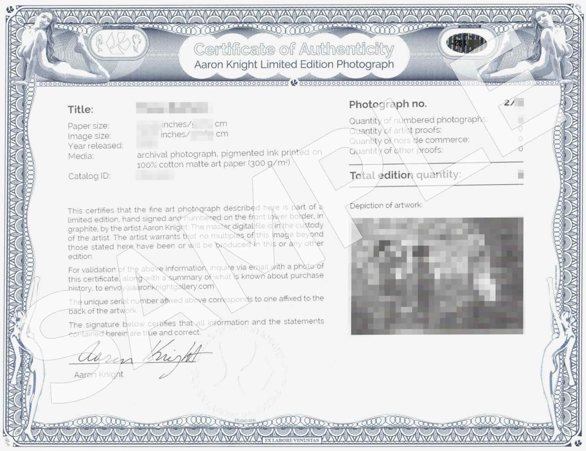 De una edición limitada de 6 fotografías de archivo  Firmado y numerado por el artista Aaron Knight.  Art-ID: HS6_001339    Aaron Knight es un artista visual estadounidense que crea fotografías en una celebración sin complejos del desnudo femenino.