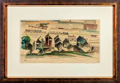 Houses by the Railyard: Signed 20th Century Watercolor Landscape