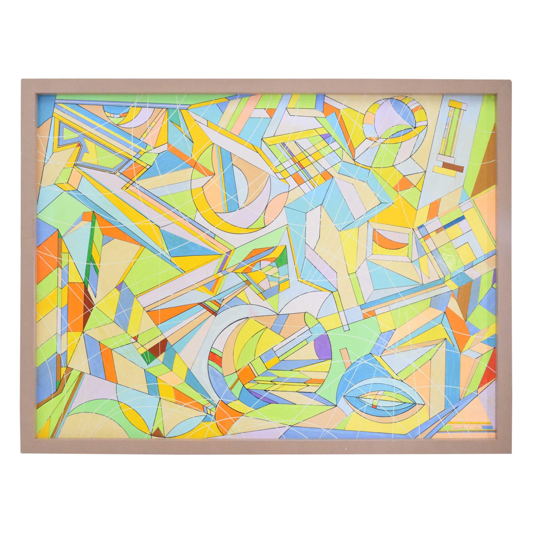 Aaron Marcus, huile sur toile géométrique abstraite, datée de 2010