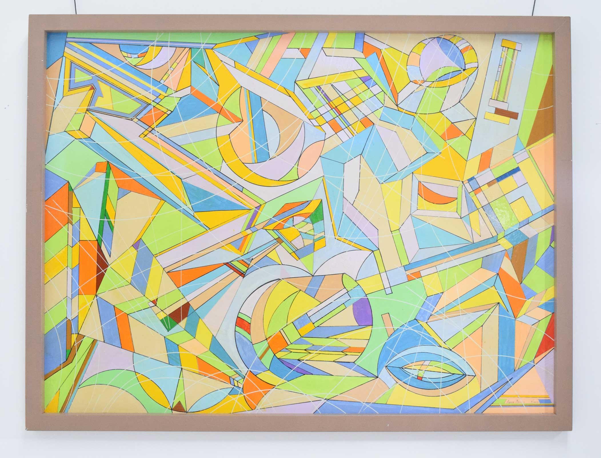 Aaron Marcus, Abstraktes geometrisches Ölgemälde auf Leinwand, datiert 2010 (Moderne) im Angebot