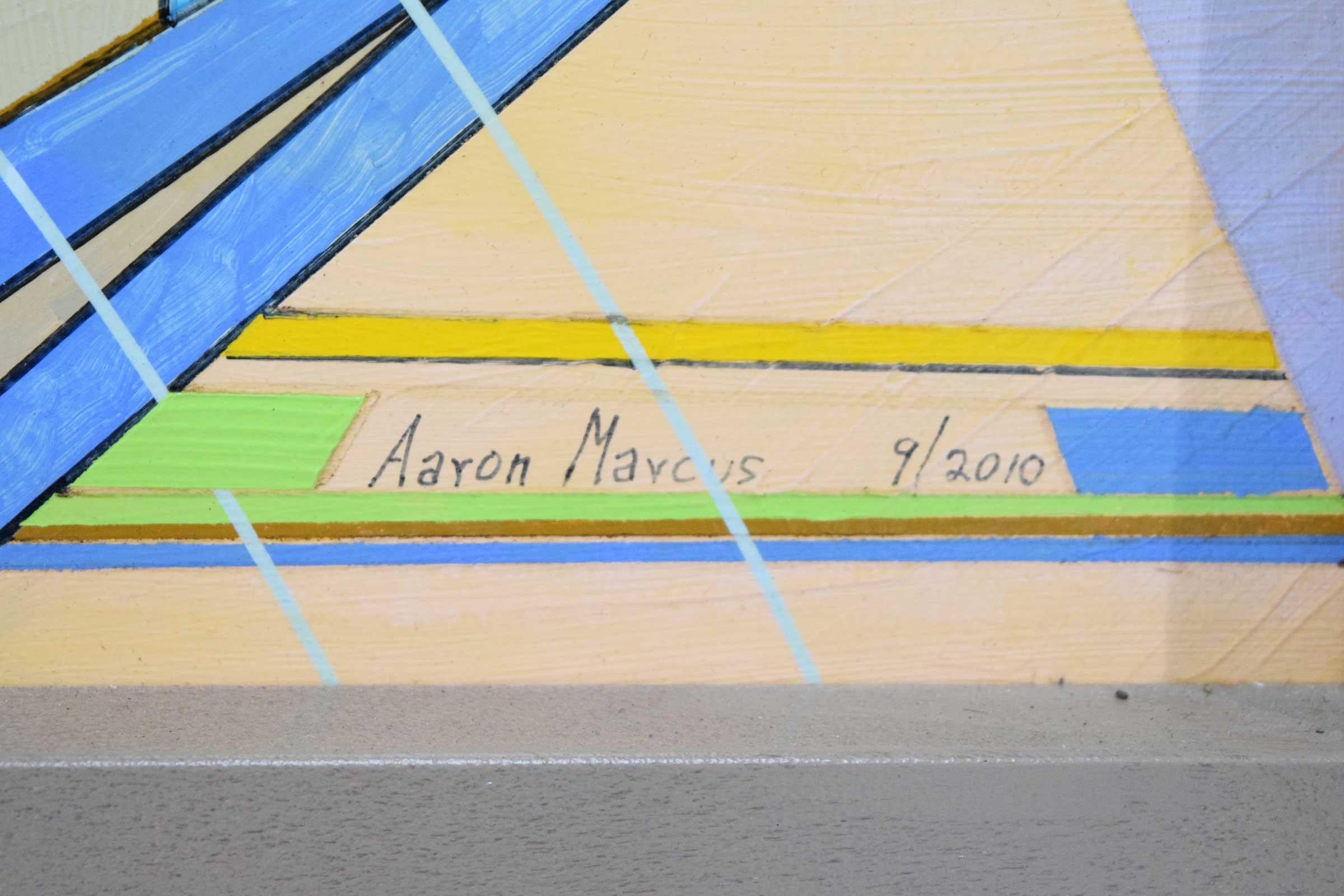 Américain Aaron Marcus, huile sur toile géométrique abstraite, datée de 2010 en vente