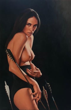 Portrait figuratif semi-nu d'une femme avec des flèches