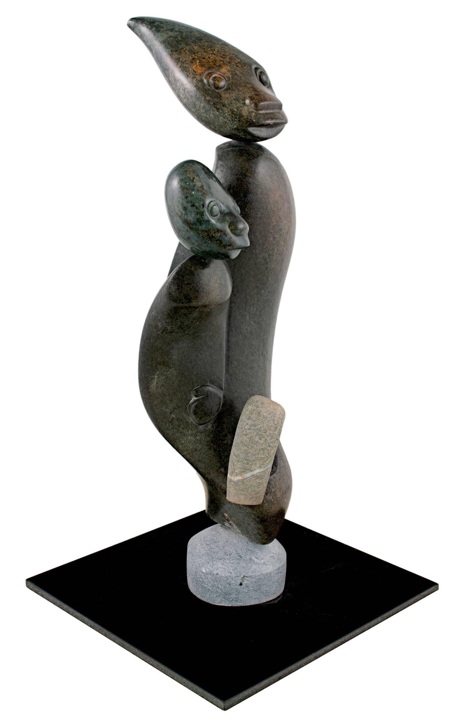 'Healing and Diagnosing' original Shona stone sculpture by Aaron P. Chikumbirike - Sculpture by Aaron Perkins Chikumbirike