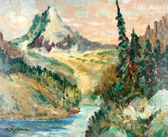 Sierra Peak California Mountain and Stream des années 1930