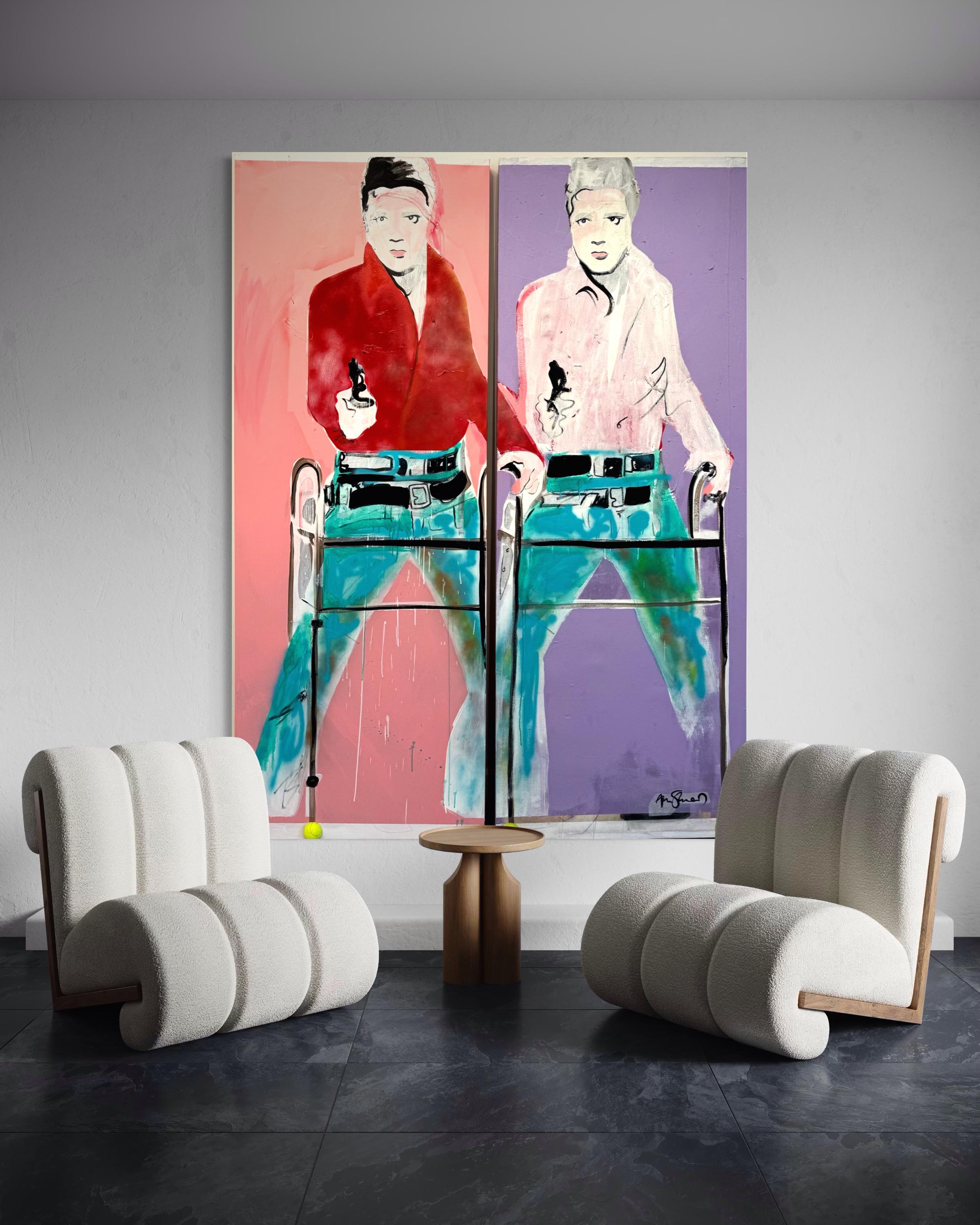 Double Walker Elvis - Brown Portrait Painting by Aaron Sheppard